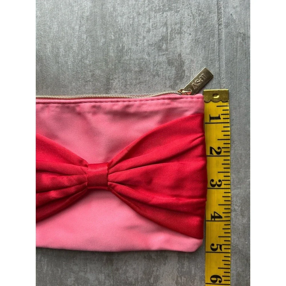 Pink Red Satin Bow Makeup Bag Pencil Case Purse Organizer NEW Zip Pouch Clutch
